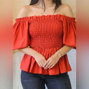 lilly's kloset burnt orange smocked top